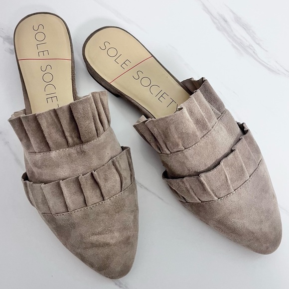 Sole Society Shoes - Sole Society Pollina Suede Ruffle Mules Slip On Shoes Size 7.5 / 38